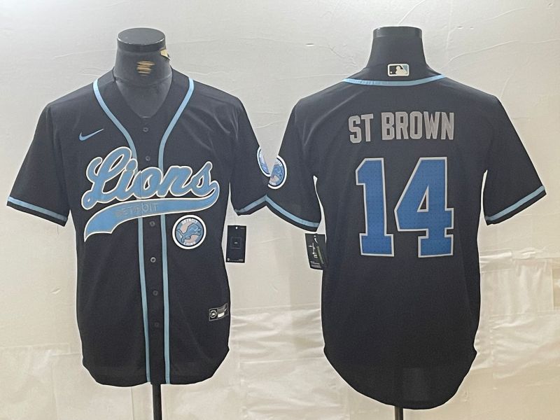 Men Detroit Lions 14 ST Brown Black Joint Name 2024 Nike Limited NFL Jersey style 3